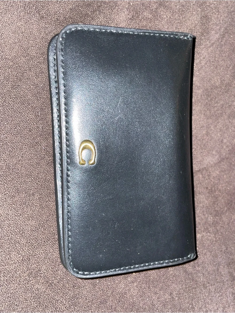 Coach Leather Card Case with Gold Logo - Black